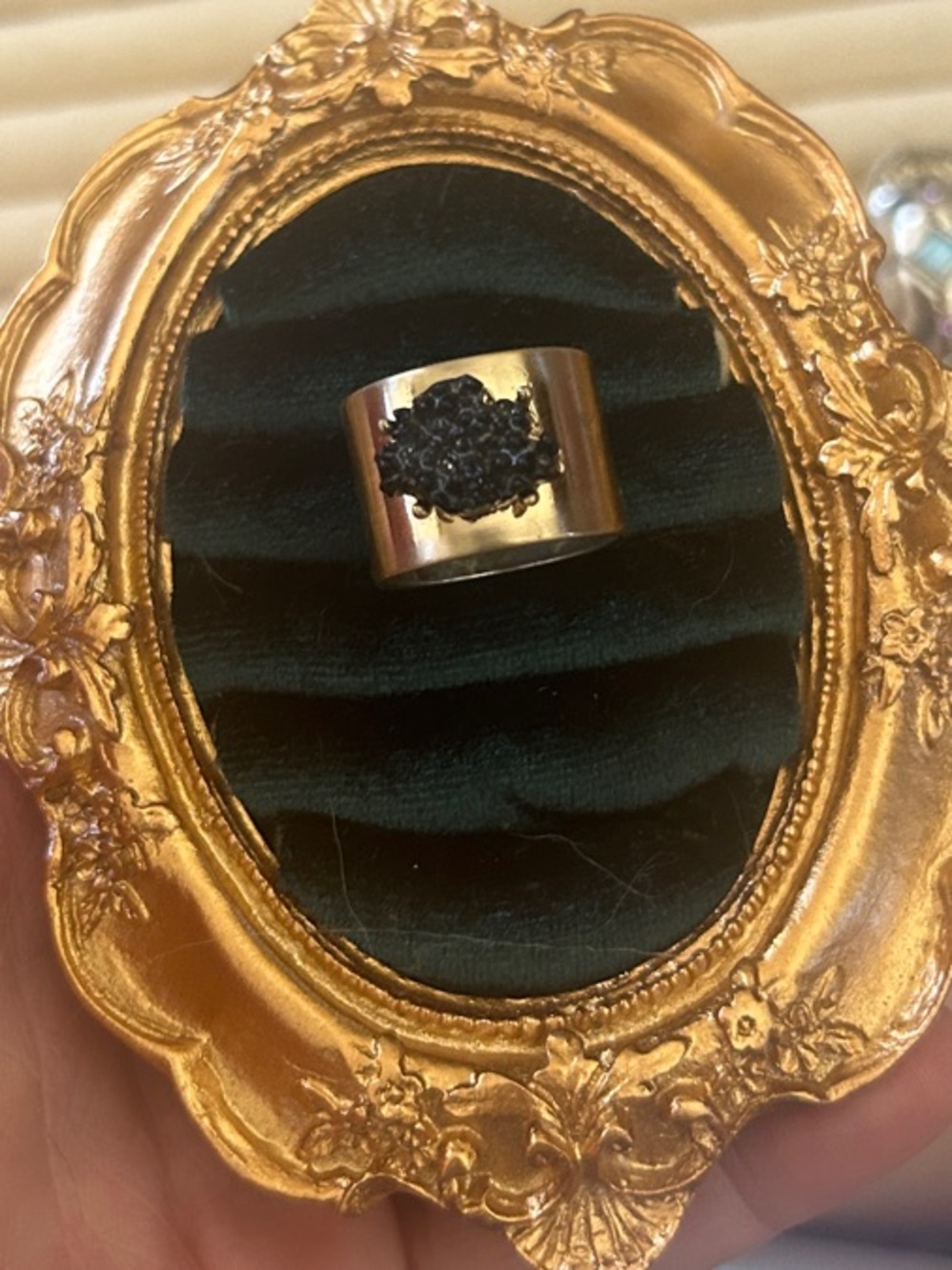 & Other Stories Gold-Tone Wide Band Ring with Black Cluster Detail